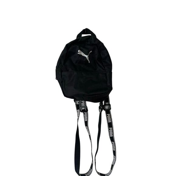 PUMA Black Mini Backpack Logo Straps Lightweight Ripstop Nylon Small Travel Bag - Picture 2 of 6